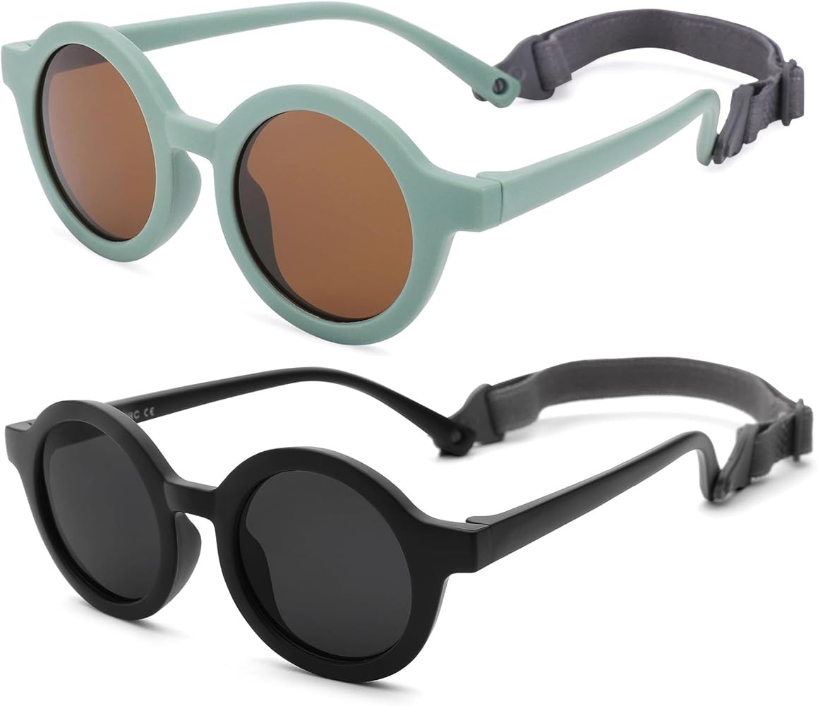 COASION Baby Polarized Round Sunglasses Flexible Rubber Shades with Strap for Toddler Newborn Inf... | Amazon (US)