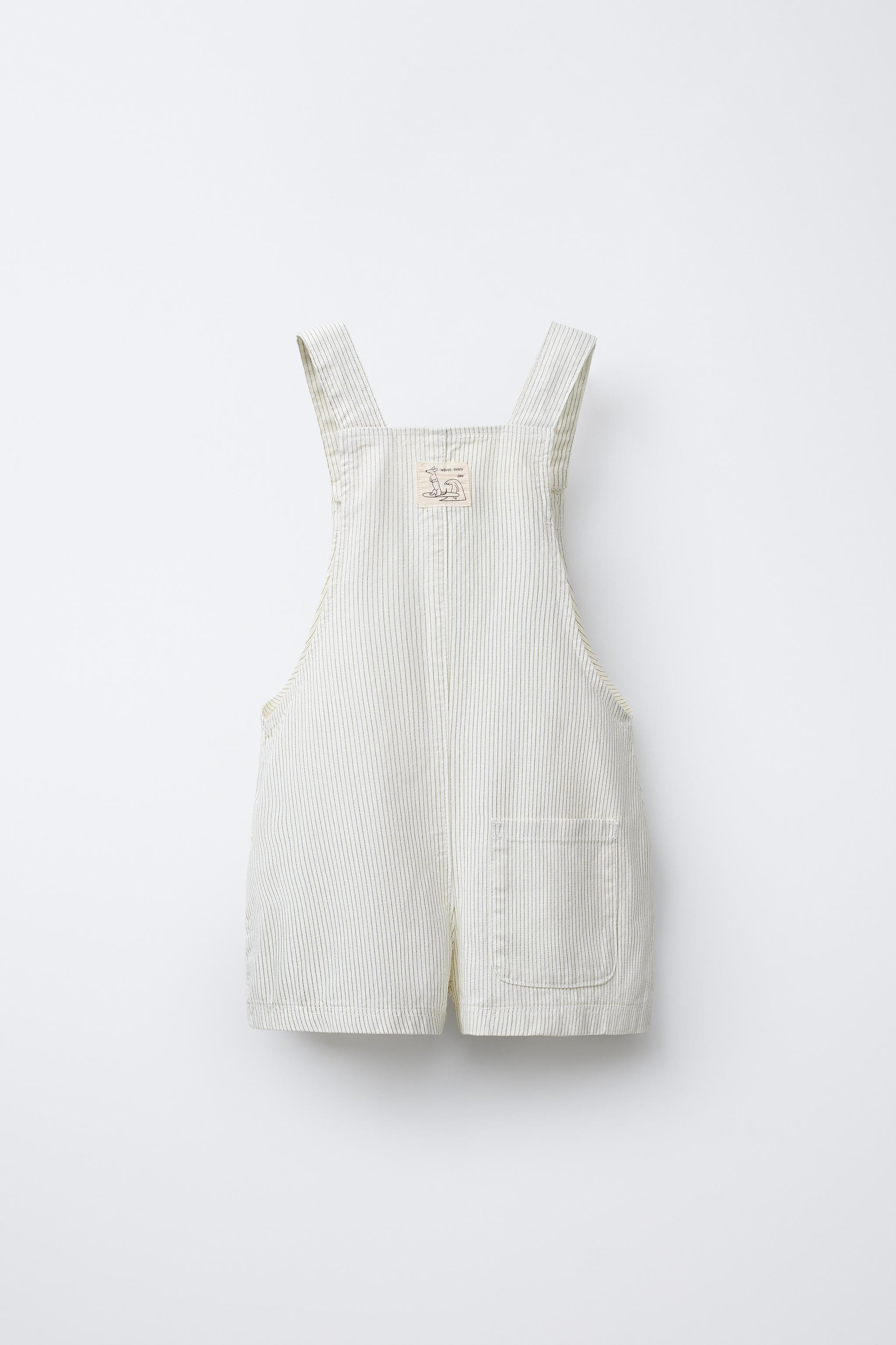 STRIPED LINEN BLEND OVERALL SHORTS | Zara US
