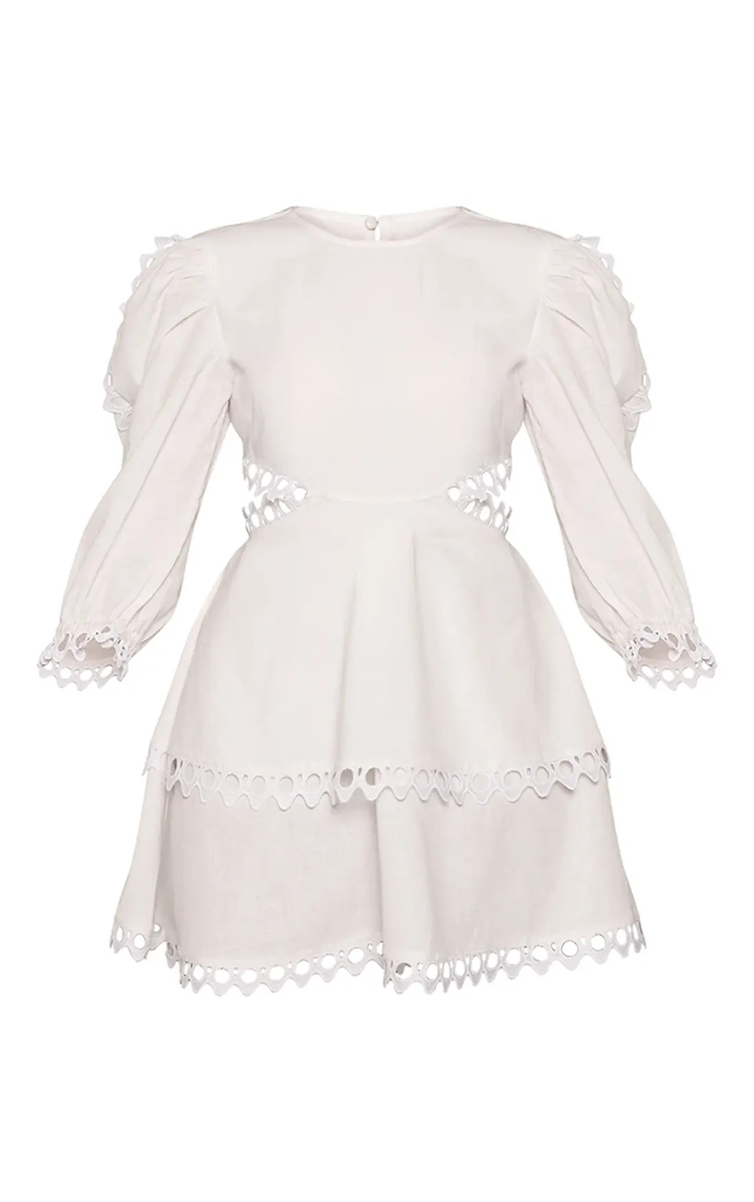 White Broderie Trim Backless Shift Dress | PrettyLittleThing US