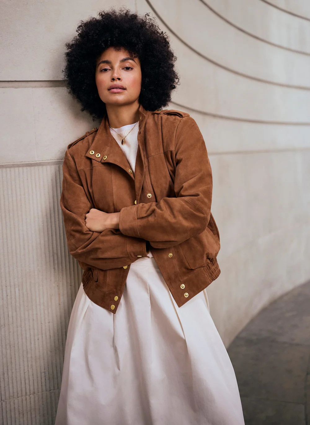 Tan Suede Pilot Bomber Jacket | Mint Velvet - US