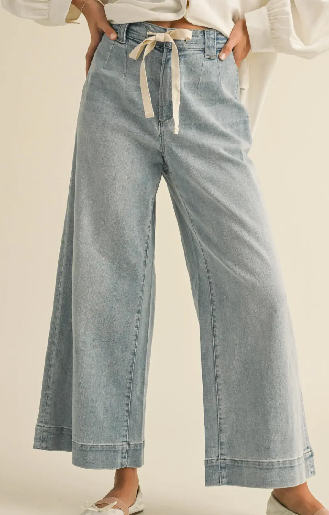 Whim Boutique Miou Muse Washed Denim Pants with Front Tie - Miou Muse Washed Denim Pants with Front Tie | Shop.app