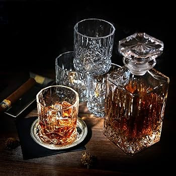 ELIDOMC 5PC Italian Crafted Glass Whiskey Decanter & Whiskey Glasses Set, Crystal Decanter Set Wi... | Amazon (US)