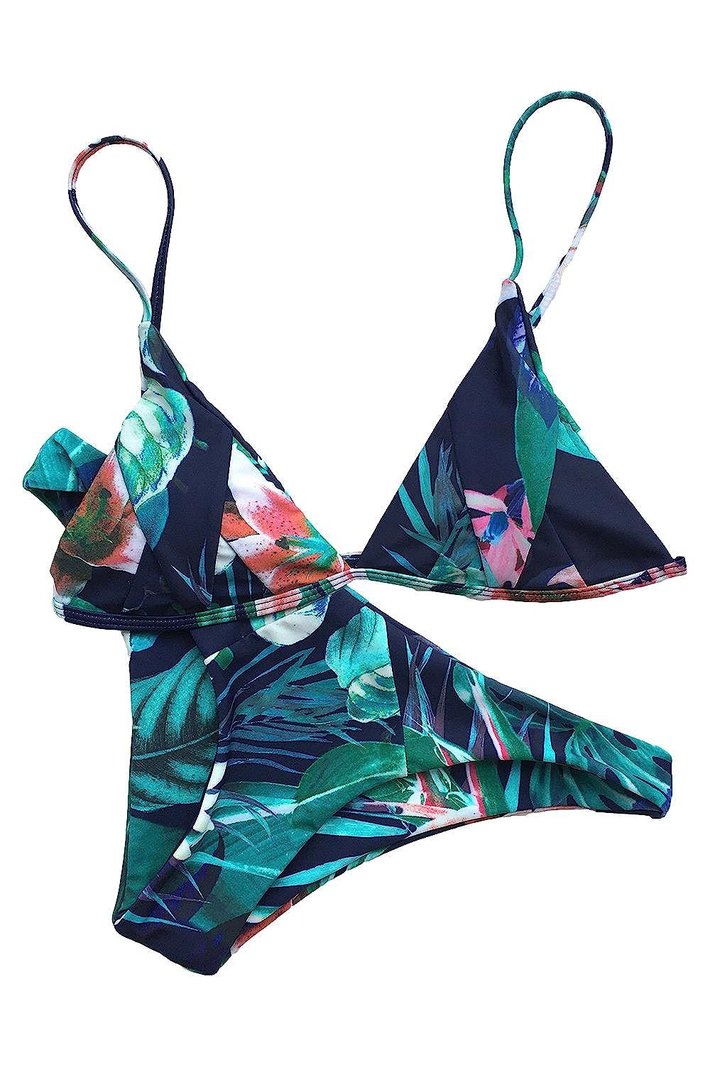CUPSHE Women's Floral Printing Triangle Splicing Bikini Set | Amazon (US)