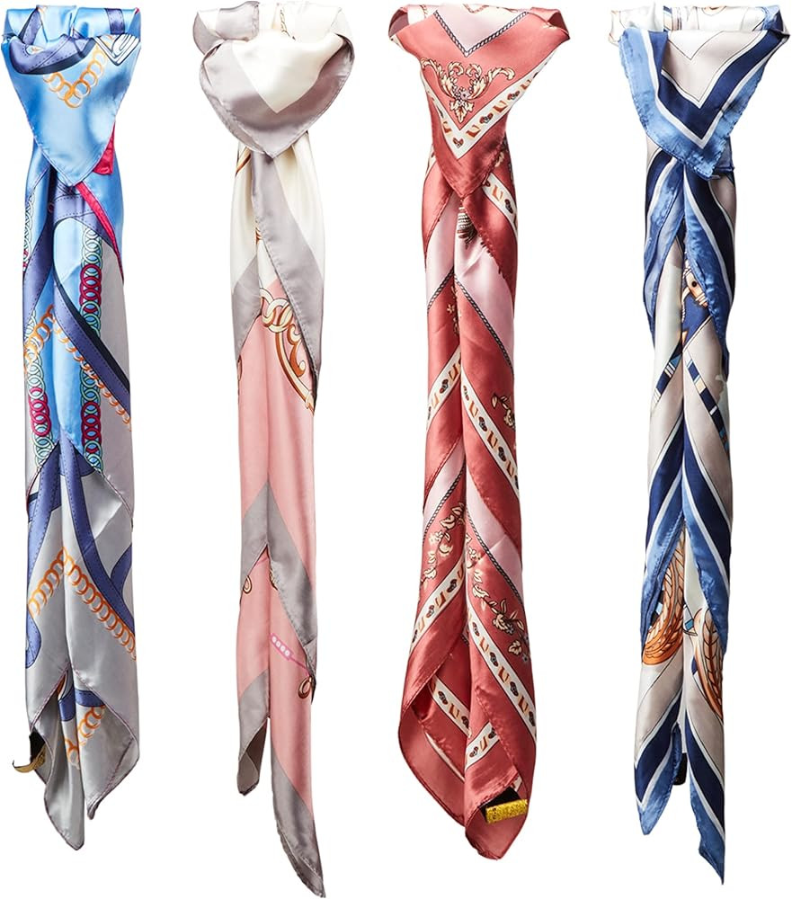 Maddie Mir-Satin Scarf 4 PCS Silk Head Scarves for Women 35x Inch Square Lightweight Hair Wrap Scarf | Amazon (US)