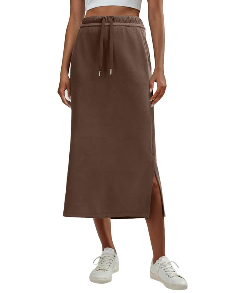 Lepunuo Casual Maxi Skirts for Womens High Waist Trendy Drawstring Side Slit Skirts with Pockets | Amazon (US)