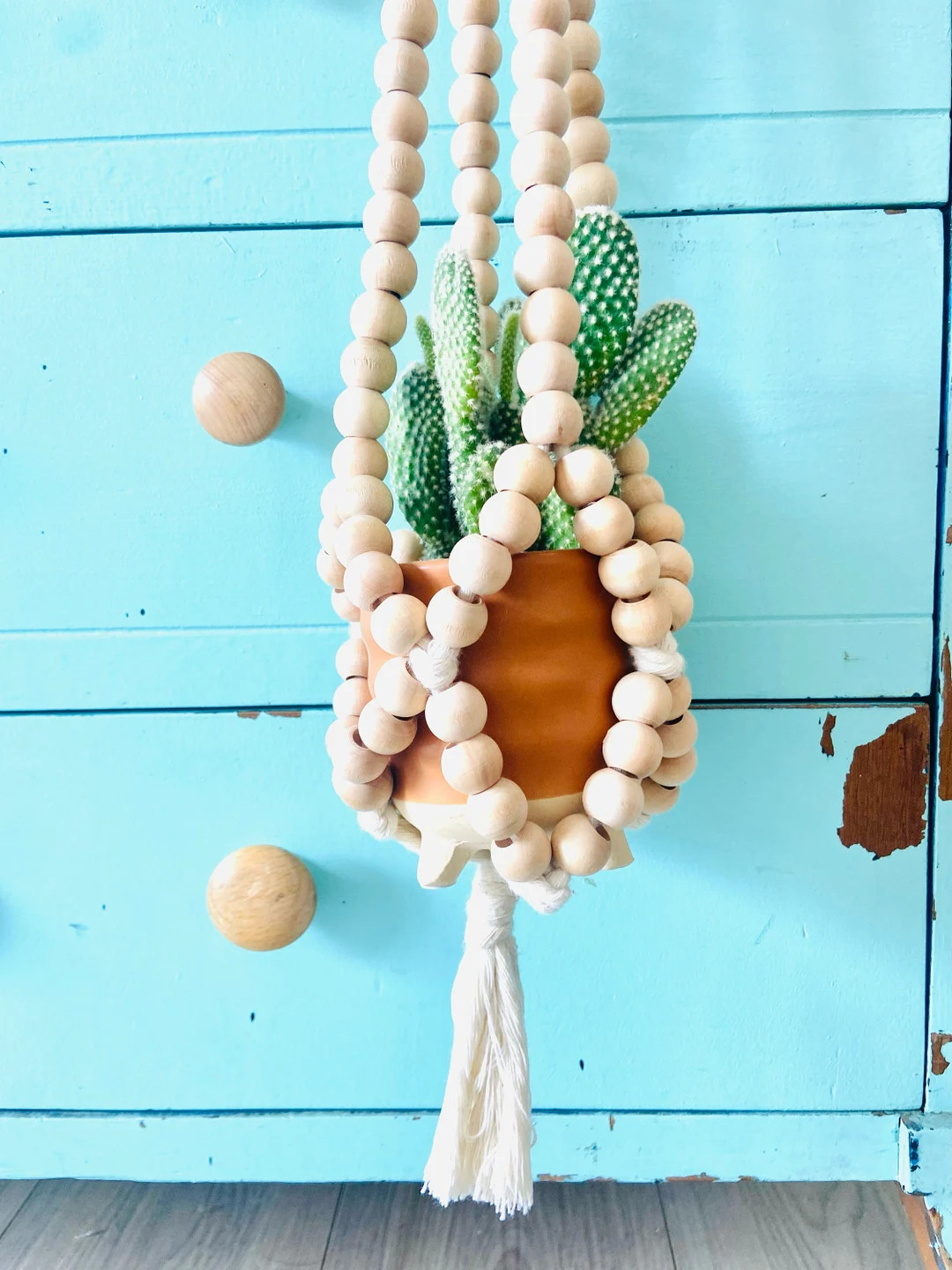 Macrame Plant Hangers, Modern Boho Decor, Wood Bead Plant Hanger, Plant Stand, Farmhouse Living, ... | Etsy (US)