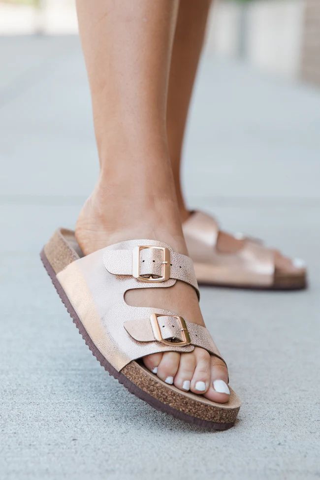 Andrea Rose Gold Metallic Double Strap Sandal FINAL SALE | Pink Lily