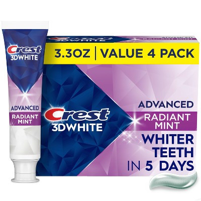 Crest 3DWhite Advanced Teeth Whitening Toothpaste - Radiant Mint - 3.3oz/4pk | Target