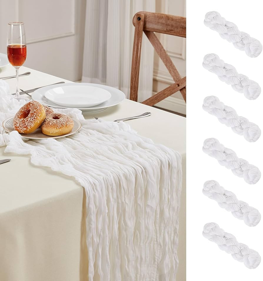 6 Pack White Cheesecloth Table Runner 10FT Long Boho Gauze Table Runner Rustic Sheer Runner for W... | Amazon (US)