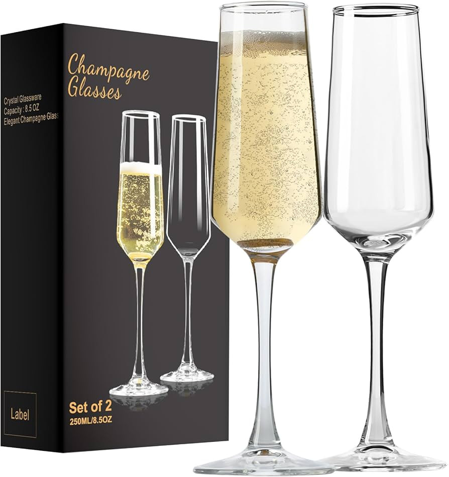 Champagne Glasses 8.5 OZ, Champagne Flutes set of 2, Unique Champagne Gift for Birthday, Wedding,... | Amazon (US)