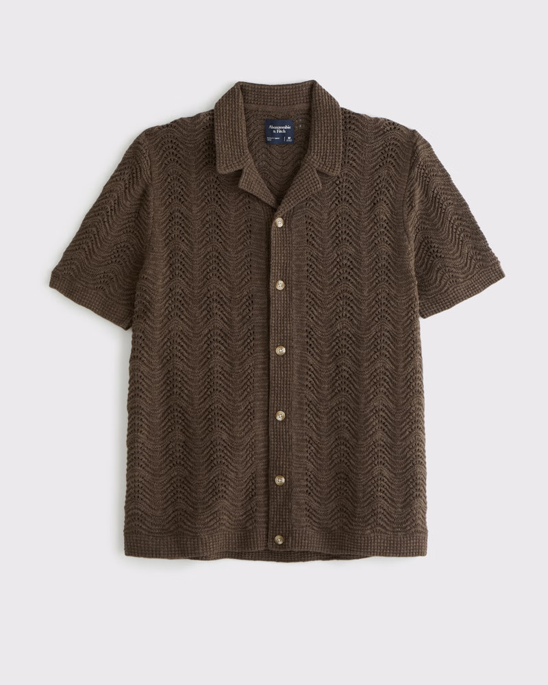 Men's Wavy Crochet-Style Button-Through Sweater Polo | Men's Tops | Abercrombie.com | Abercrombie & Fitch (US)