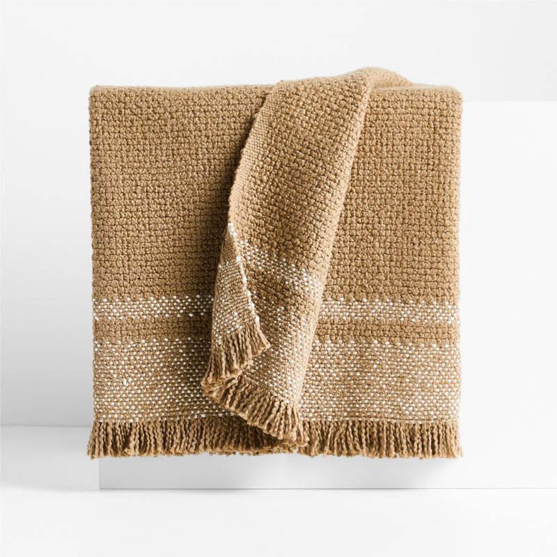 Weekend Camel Brown Organic Cotton 70"x55" Fringe Throw Blanket + Reviews | Crate & Barrel | Crate & Barrel