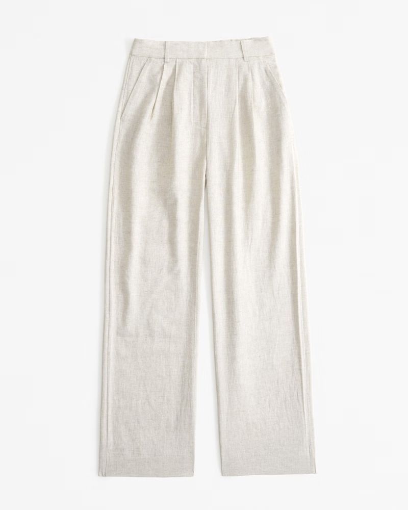 Curve Love A&F Sloane Tailored Linen-Blend Pant | Abercrombie & Fitch (US)