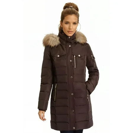 MICHAEL Michael Kors Women's Hooded Winter Coat with Zipper Pockets (Chocolate, XXL) | Walmart (US)