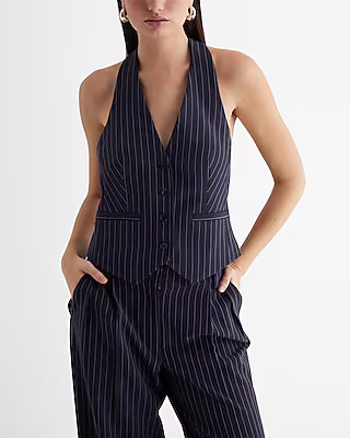 Pinstripe Button Front Halter Vest | Express