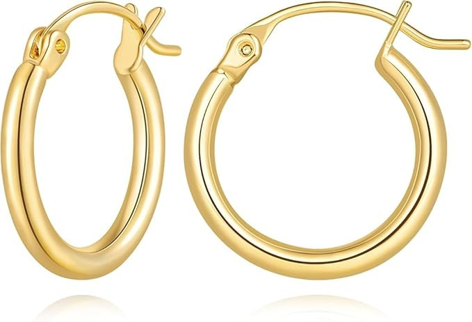 Solid 14k Gold Hoop Earrings for Women,2mm Tube Yellow Gold Hoop 14k Real Gold | Flex Continuous ... | Amazon (CA)
