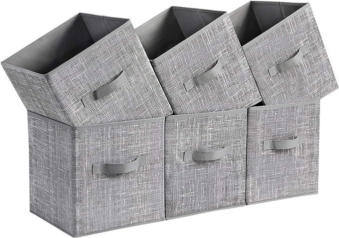 SONGMICS Storage Boxes, Set of 6, Non-Woven Fabric Foldable Storage Cubes, Toy Clothes Organizer ... | Amazon (US)