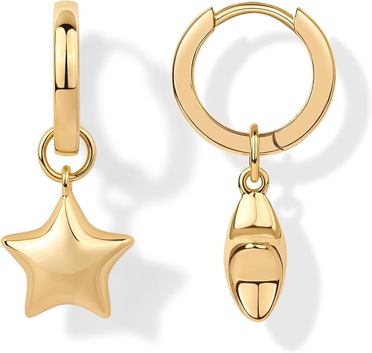 PAVOI 14K Gold Plated Sterling Silver Posts Charm Huggie Earrings for Women | Lightweight Love He... | Amazon (US)