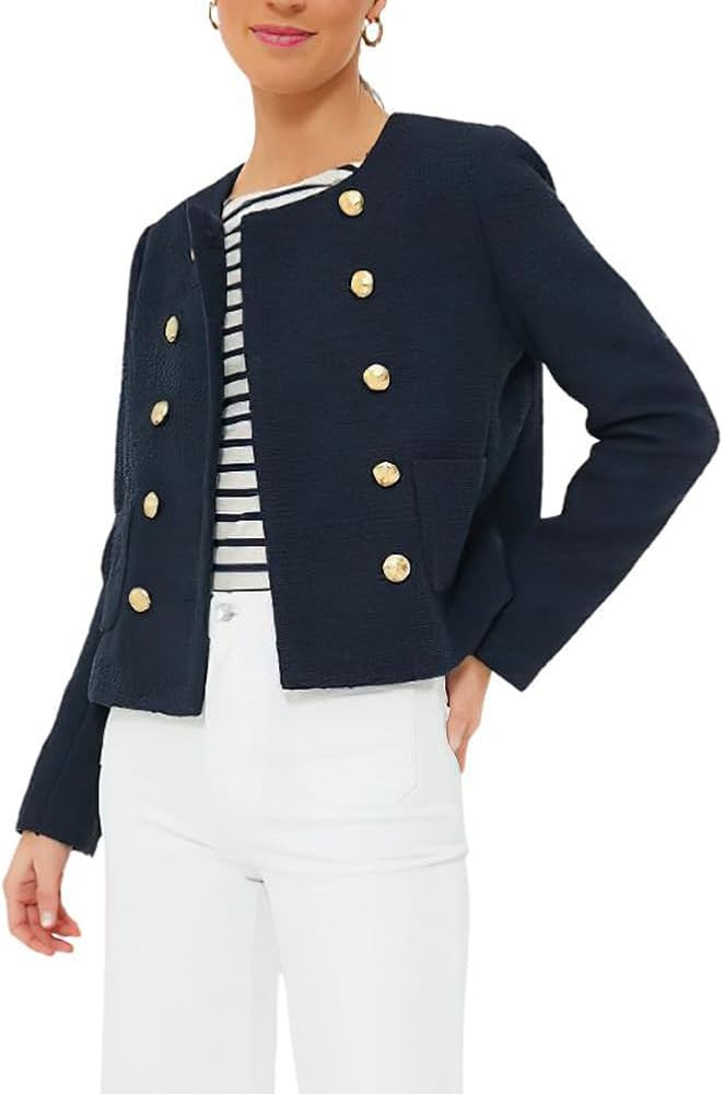 chouyatou Women's Double Breasted Tweed Blazer Jacket Business Casual Dressy Tweed Jacket Office ... | Amazon (US)