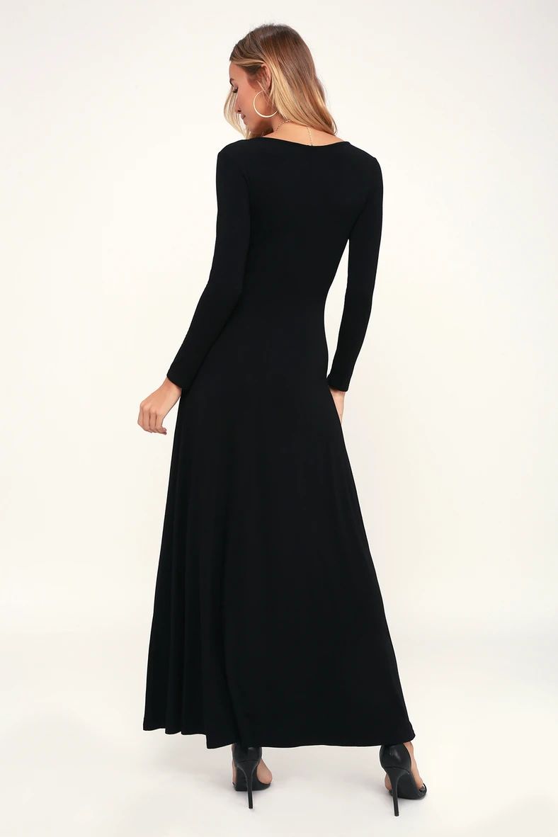 Swept Away Black Long Sleeve Maxi Dress | Lulus (US)