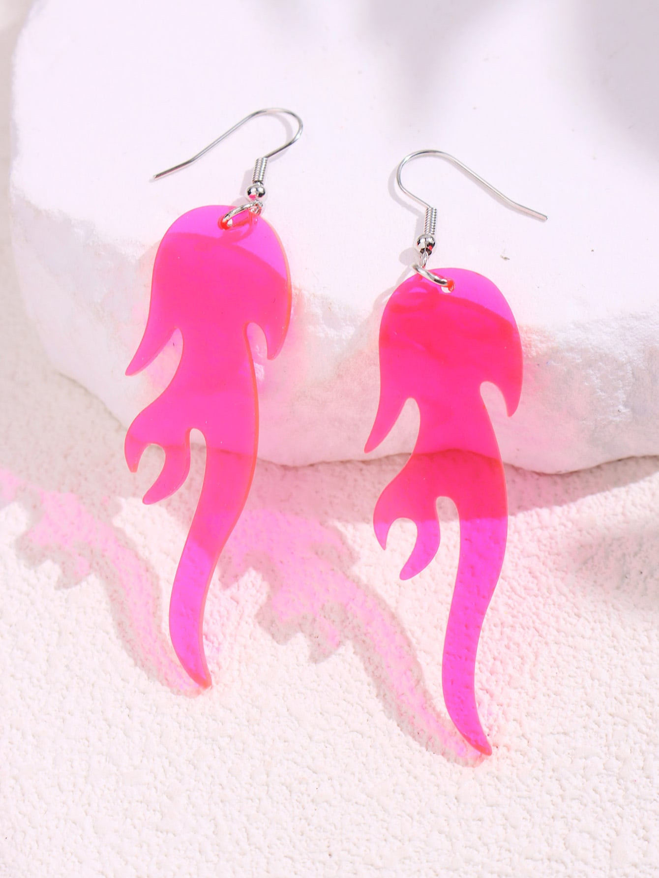 1pair Transparent Red Acrylic Double Sided Mirror Flame Shape Minimalist Personality Earrings | SHEIN