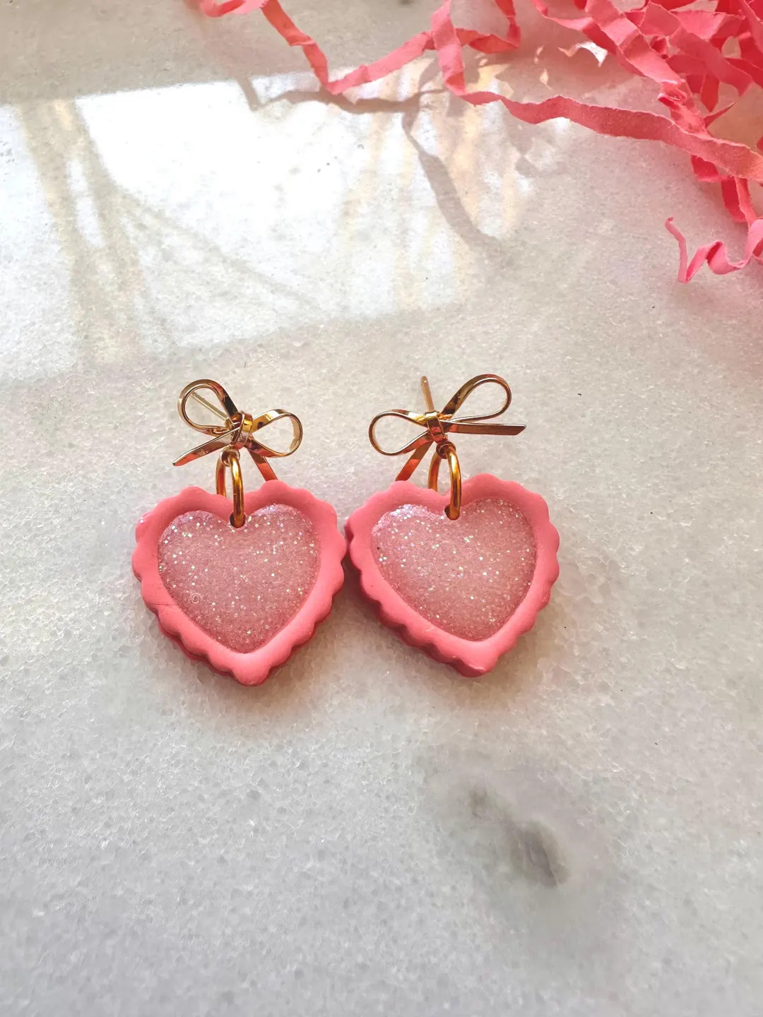 Valentine’s Day Pink Heart Glitter Earrings - Etsy | Etsy (US)