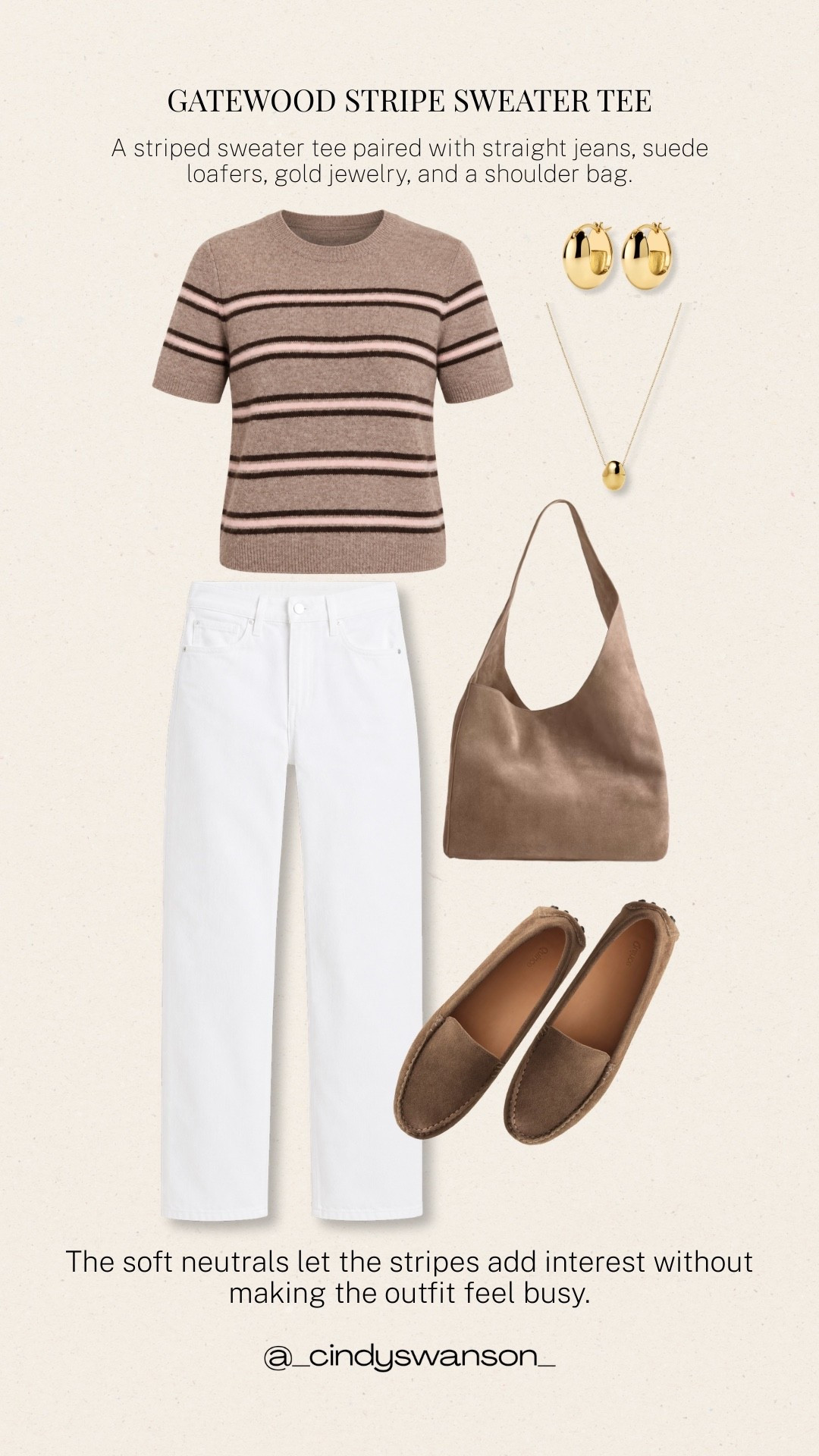 This striped sweater tee is an easy way to add a little interest to a classic neutral outfit. Paired with white straight-leg jeans, suede loafers, and a soft neutral shoulder bag, it feels polished enough for lunch or everyday plans while still being wonderfully easy to wear.

#LTKOver40 #LTKootd #LTKdayinmylife