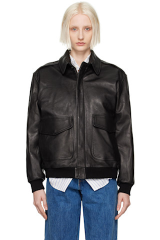Black Oversized Leather Bomber Jacket | SSENSE