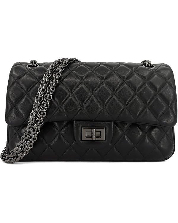 Quilted Leather Crossbody Bags for Women,Soft Lambskin Adjustable Double Chain Strap Shoulder Bag... | Amazon (US)