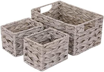 Woven Storage Baskets Imitation Wicker Baskets with Handles Decorative Basket Set Baskets for Org... | Amazon (US)
