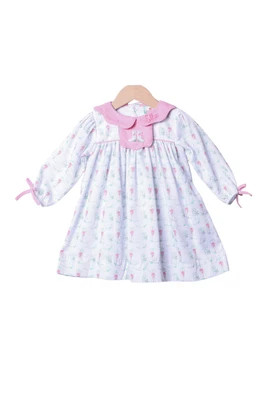 French Knot Christmas Boots Pink Corduroy Dress | The Smocked Flamingo