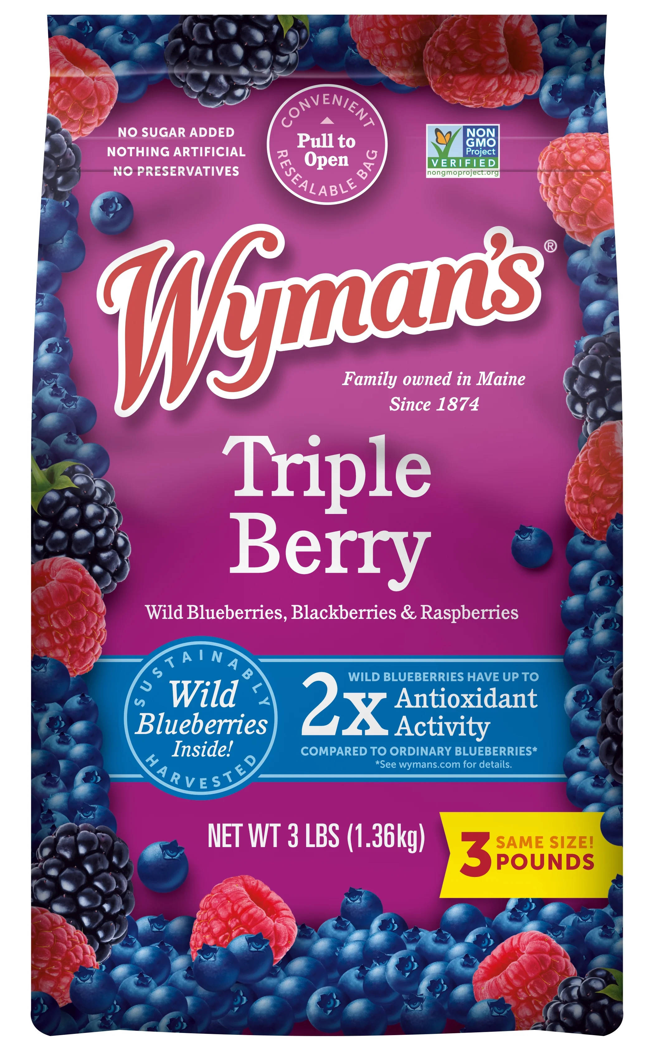 Wyman's Triple Berry Blend with Blueberries, Blackberries and Raspberries, 1 - 48 oz Bag (Frozen) | Walmart (US)