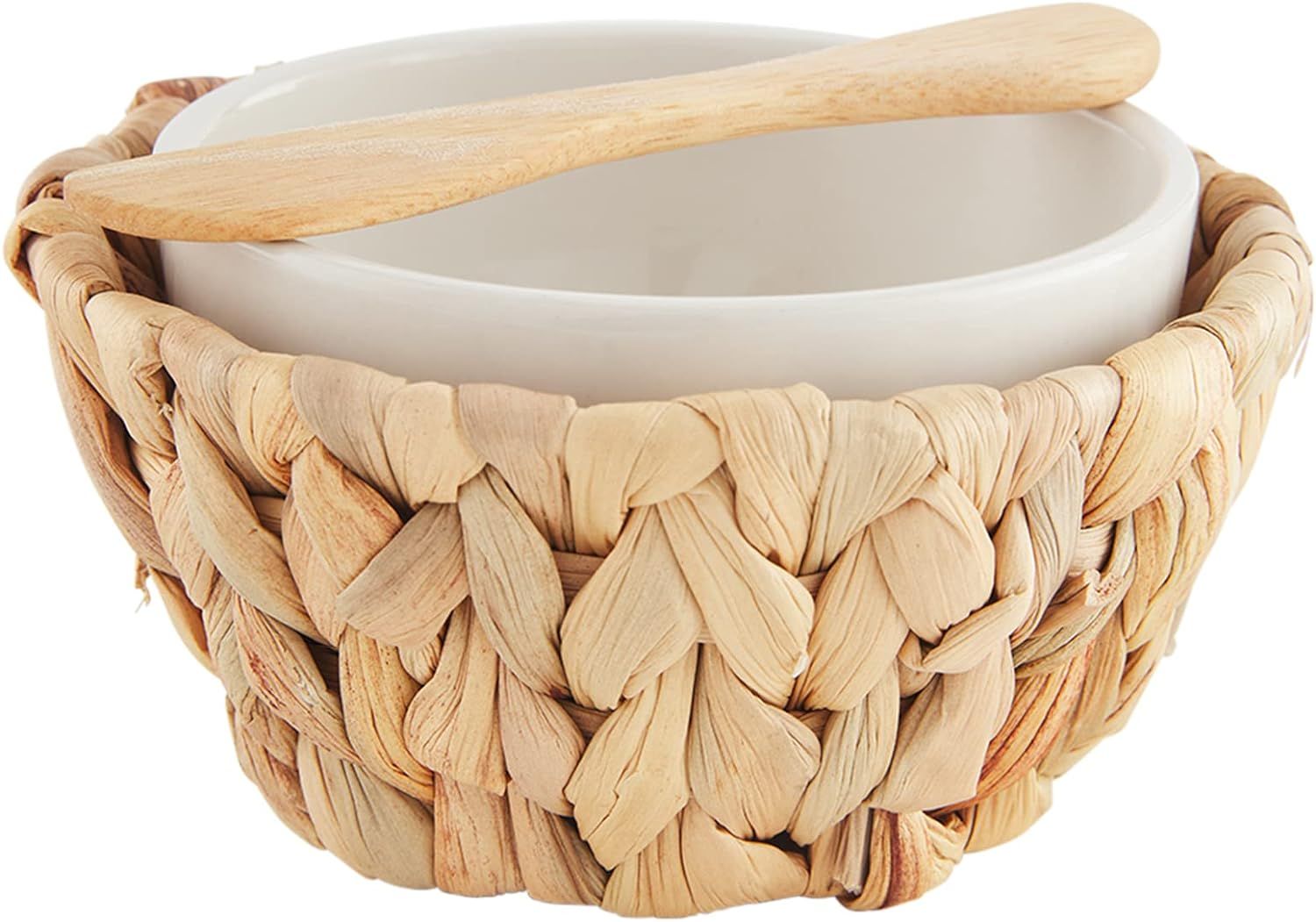 Mud Pie Wayer Hyacinth Dip Bowl Set, Brown, bowl 2.5" x 4.5" dia | spreader 5.5" | Amazon (US)