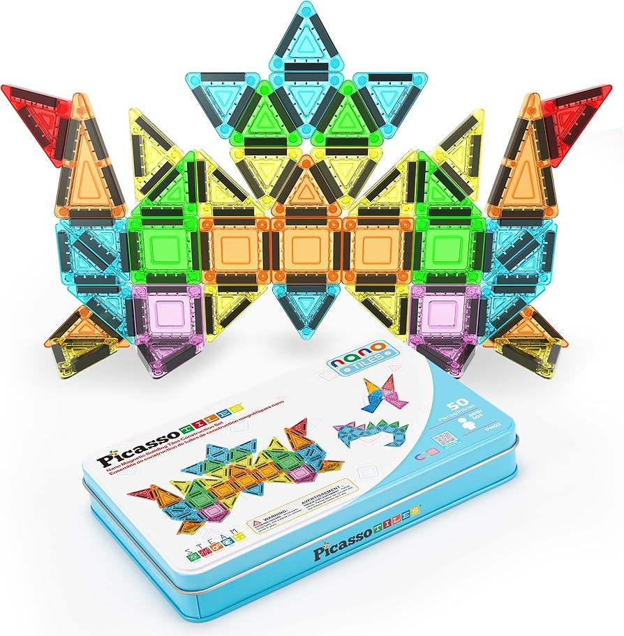 PicassoTiles 50PC Nano Magnetic Tile Travel Toy Construction Building Blocks Playset with Storage... | Amazon (US)