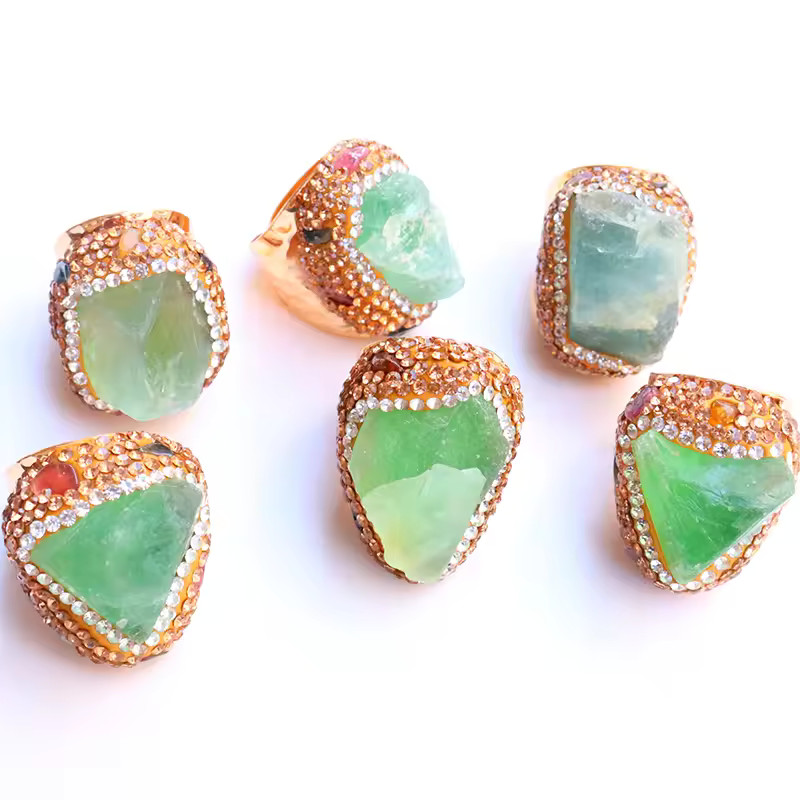 Irregular Green Fluorite Open Ring for Women Boho Micro Inlay Adjustable Reiki Natural Stone Fing... | AliExpress (US)