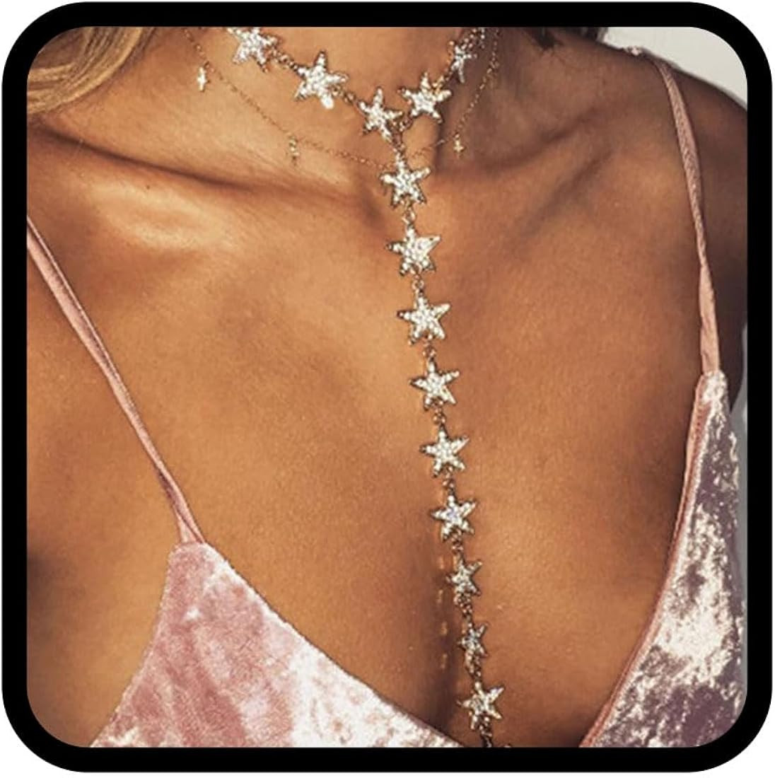 Nicute Rhinestone Long Necklaces Chain Crystal Star Y-Necklace Sexy Body Jewelry for Women and Gi... | Amazon (US)