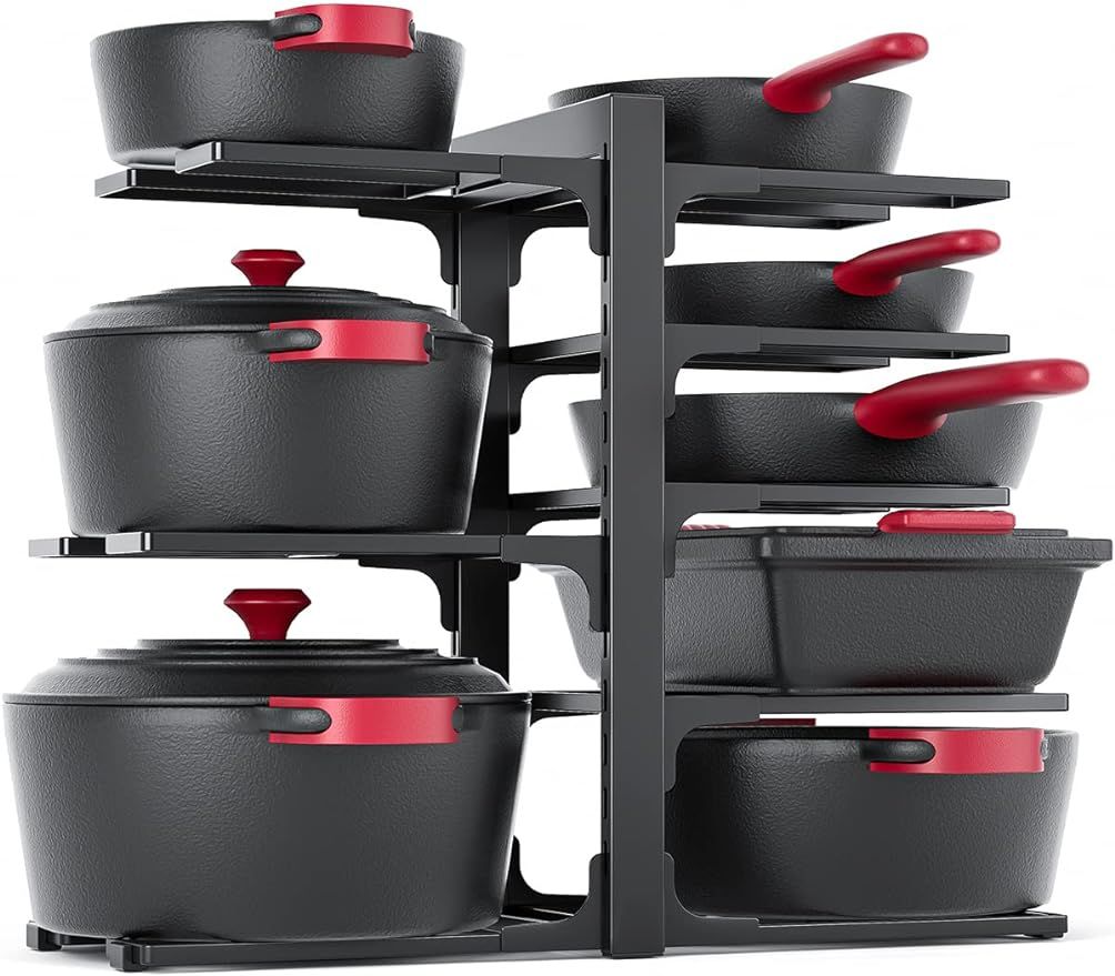MUDEELA 8-Tier Heavy Duty Adjustable Pan Organizer Rack for Kitchen Cabinet Storage and Organizat... | Amazon (US)