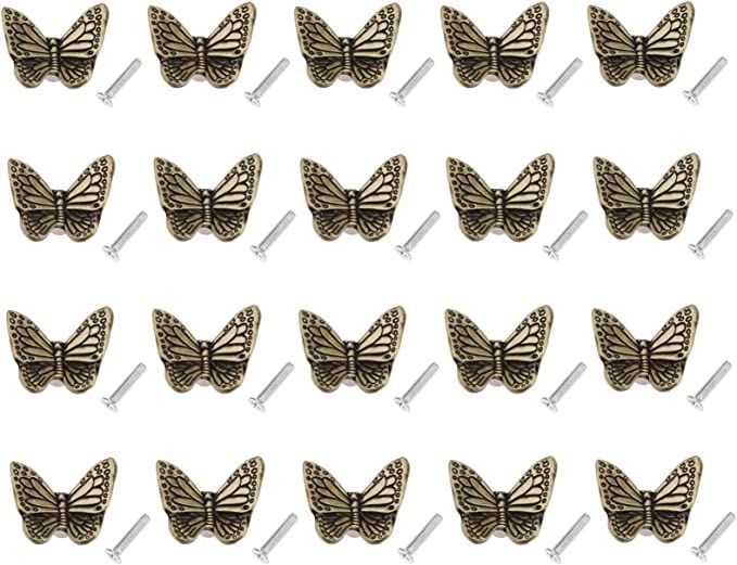 dophee 20Pcs Antique Butterfly Shape Cabinet Wardrobe Drawer Knob Pull Handle 1.4" x 1.22" Single... | Amazon (US)