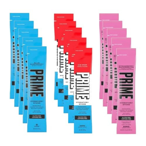 Prime Hydration Sticks | 15 Pack Variety | Ice Pop | Blue Raspberry | Strawberry Watermelon | Single Serve Portions | Electrolyte Powder Drink Mix | Zero Added Sugar | Gluten Free | Recovery Support | Amazon (US)