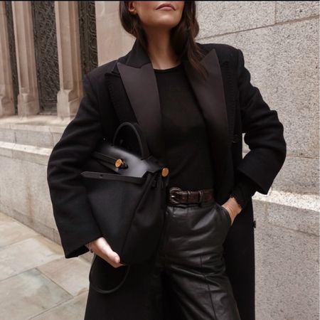 All black tux, oversized wool coat, leather trousers, Hermes Herbag

#LTKeurope #LTKitbag #LTKstyletip