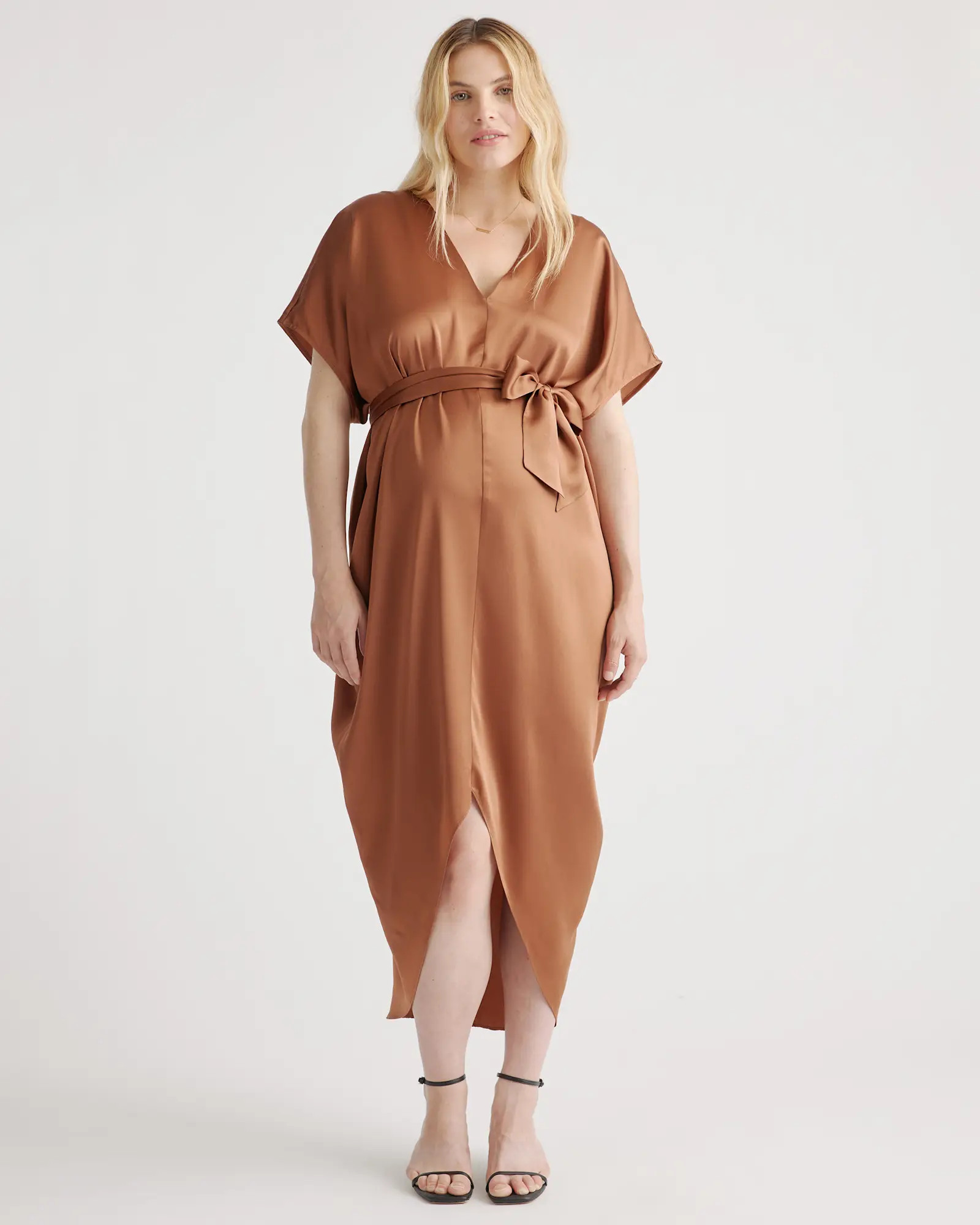 100% Washable Silk Maternity Dress  in Copper Brown | Quince