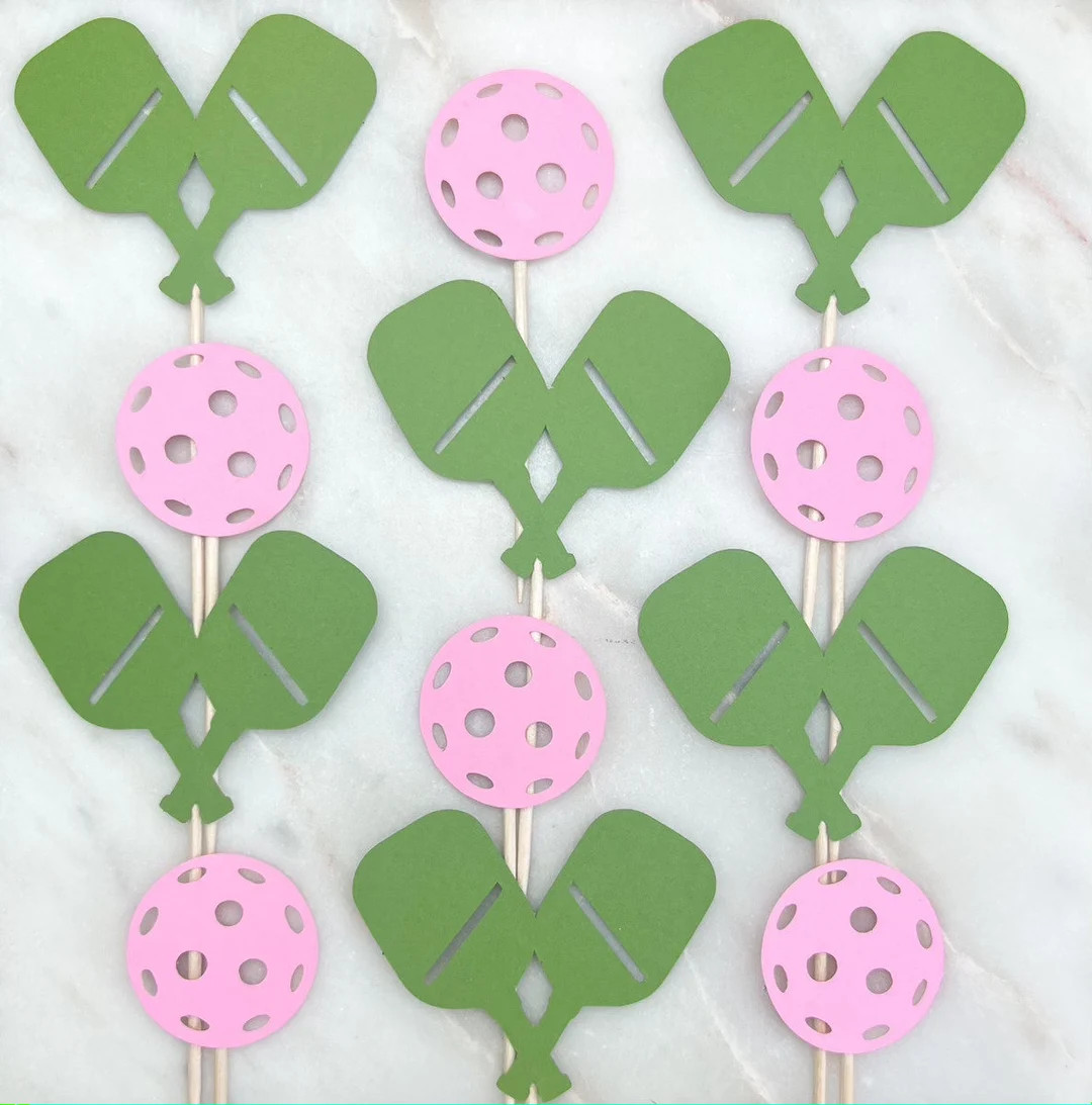 Pickleball Cupcake Toppers: Green Paddles & Pink Balls - Set of 12 - Etsy | Etsy (US)