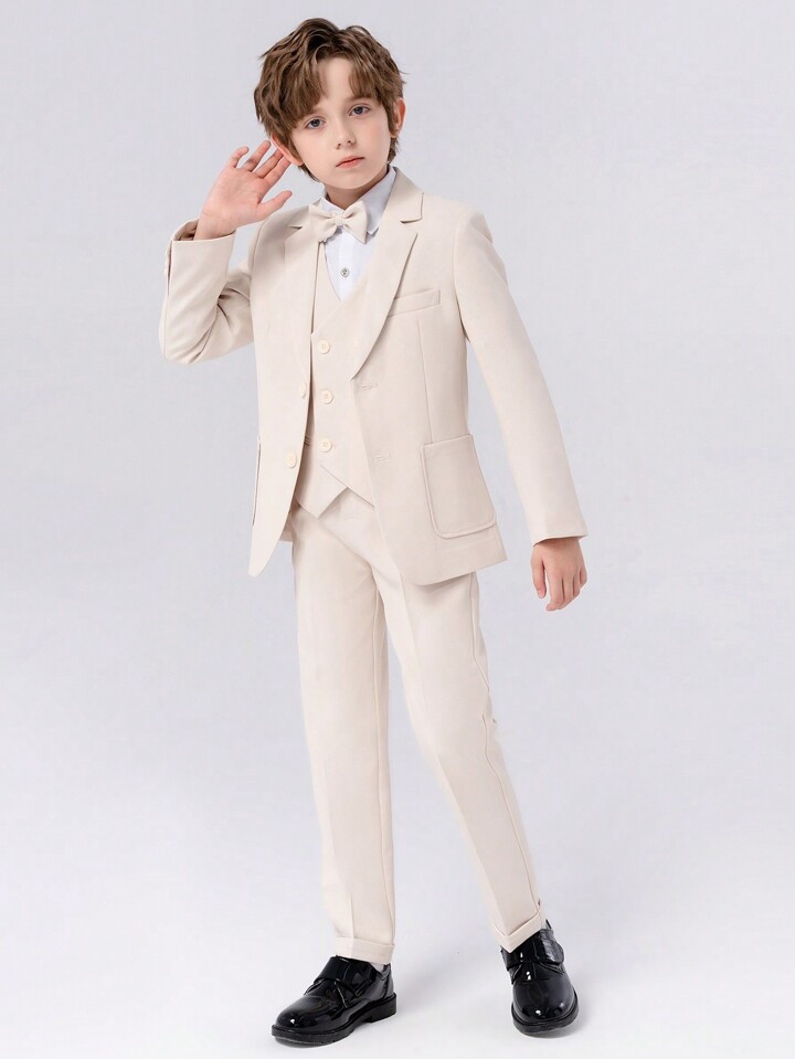 4pcs Young Boy Suit Set, Including Jacket, Vest, Pants And Bow Tie. Perfect For New Year's Day An... | SHEIN