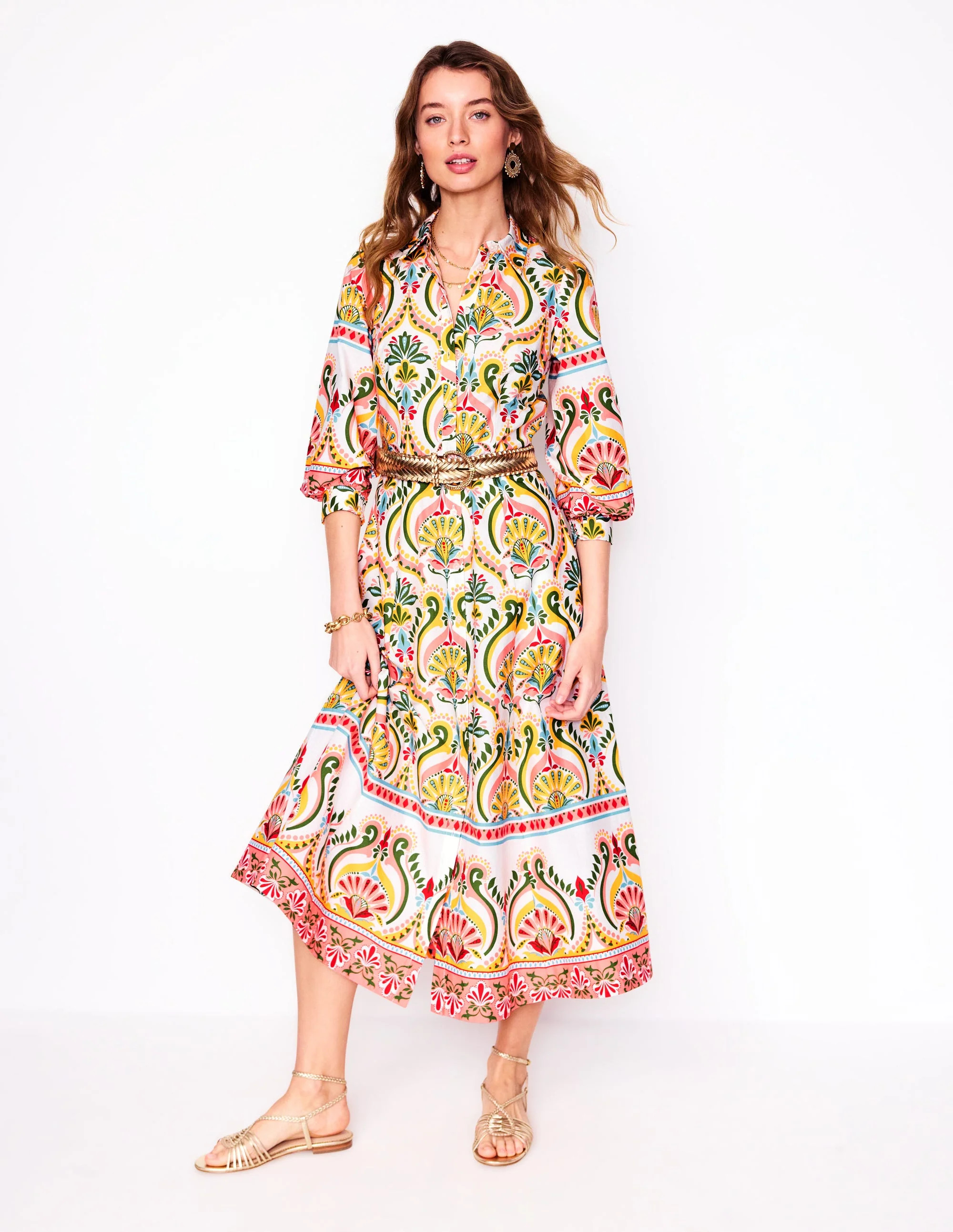 Clara Cotton Shirt Dress-Multi, Ornamental Floral | Boden (US)