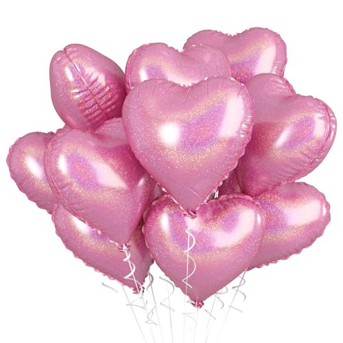 Biapian Light Pink Heart Balloons, 10PCS Glitter Pink Heart Shape Balloons Foil, 18inch Pastel Pink Love Heart Balloons for Girls Women Valentines Day, Wedding, Brithday, Baby Shower Party Decorations | Amazon (US)