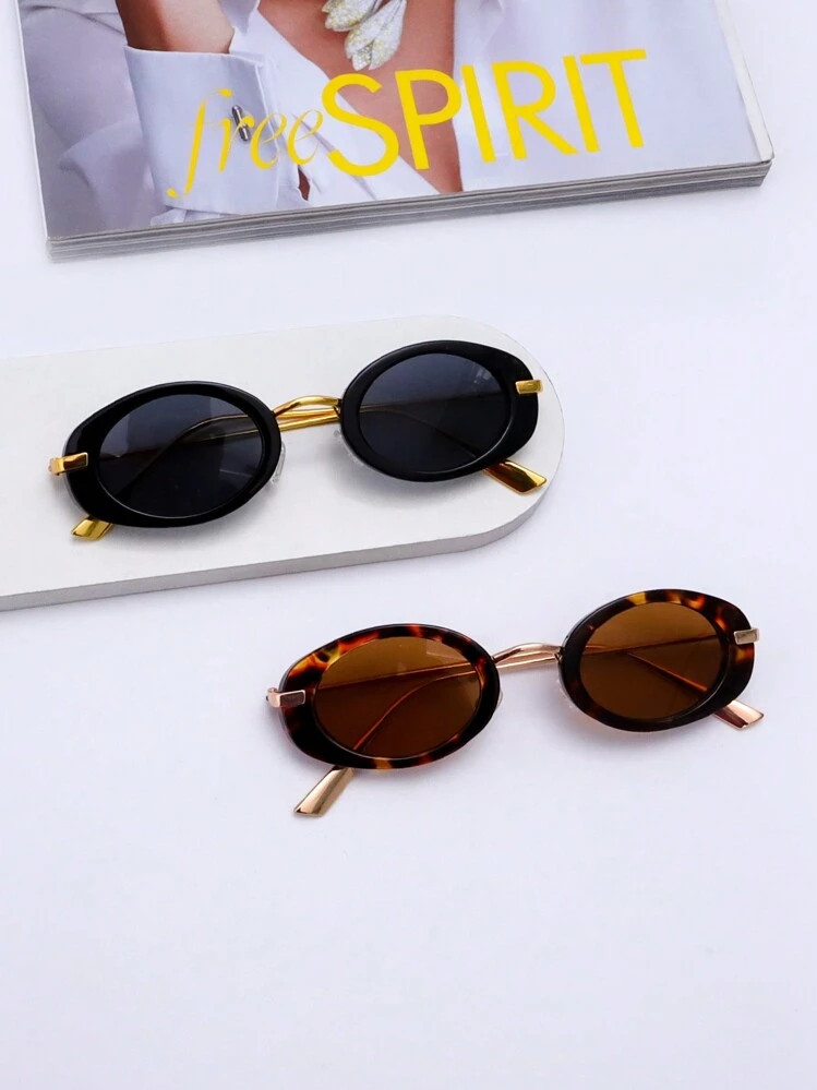 2pcs Fashion Elliptical Glasses Small Frame Retro Personality Versatile Street Photography Women'... | SHEIN