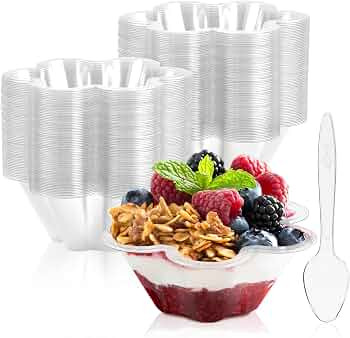Qeirudu 8 oz Dessert Cups with Spoons, 100 Pack Flower Shaped Ice Cream Bowls Plastic Party Servi... | Amazon (US)
