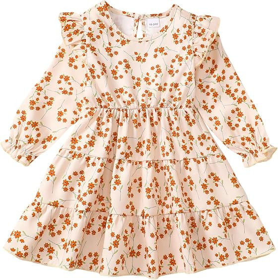 Toddler Girl Dress Winter Fall Clothes Floral Dresses Little Girls Outfits | Amazon (US)