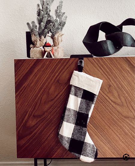 Christmas stocking, gingham stocking, gingham holiday decor, black and white Christmas decor, wood and marble cb2 media console 

#LTKSeasonal #LTKHoliday #LTKhome