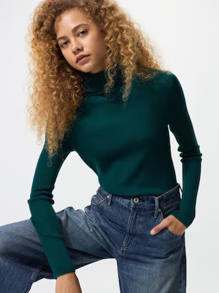 Women's Merino Ribbed Sweater Turtleneck Green 2XL UNIQLO US | UNIQLO (US)
